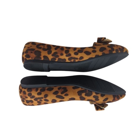 Trary Pointed Toe with Bow Slip On Ballet Flats Leopard Print 8 Brown - Picture 12 of 16